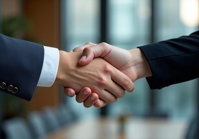 信頼関係を象徴する握手のクローズアップ